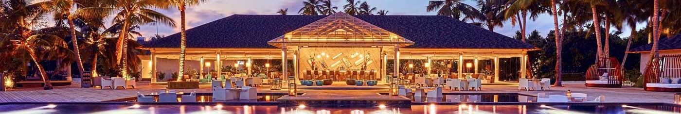 Arial view of the hotel surrounded by trees in Maldives