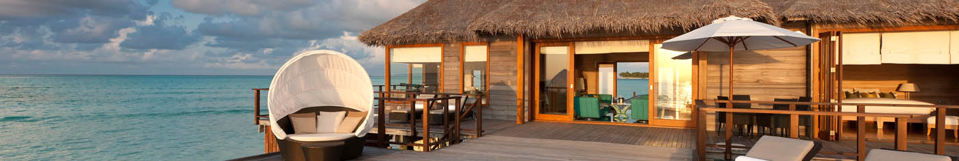 Distance views of the Modern overwater villas in Maldives