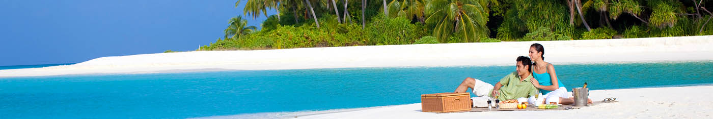 Arial view of the island hotels with shallow and calm sea