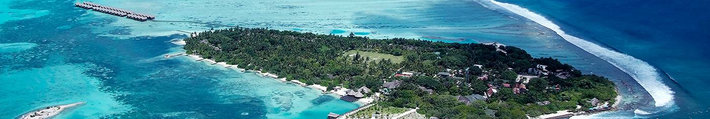 Arial view of the hotel on the beach with large overwater verandah