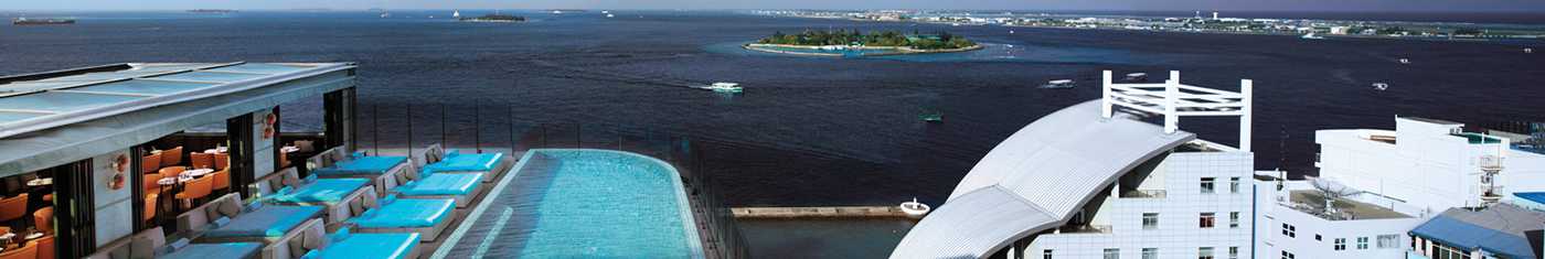 Arial sceneries of the Maldives hotels outdoor pools overlooking the ocean