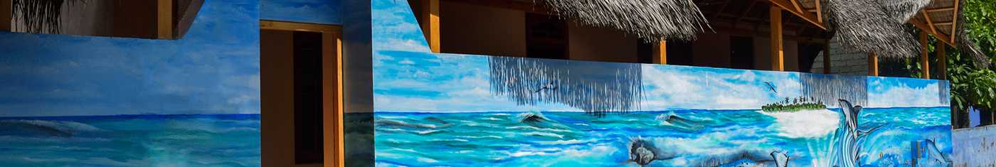 Attractive painting of sea on the resort wall in Maldives