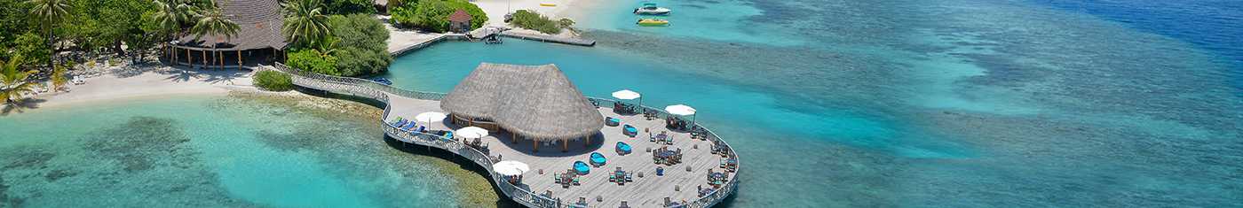 Arial sights of the over water hotel premises in Maldives