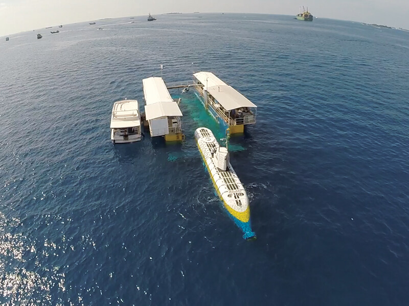 Starting the submarine cruise from the jetty in Maldives Starting the submarine cruise from the jetty in Maldives