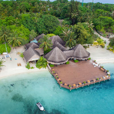 Arial view of the Maldives Resorts by the sea