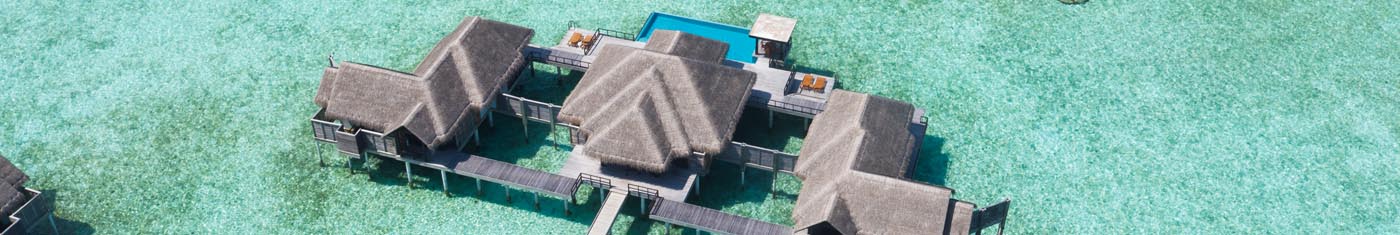 Birdseye view of the over water bungalows at Maldives