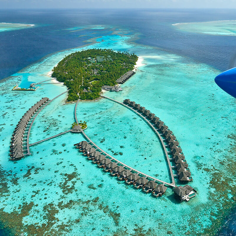 Arial view of the island hotels in Maldives