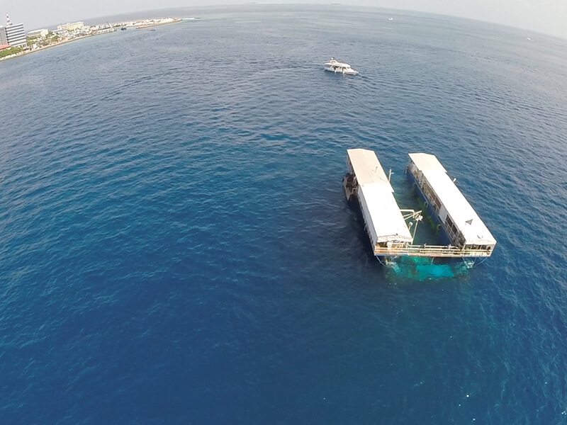 Arial view of the Submarine cruise jetty in Maldives