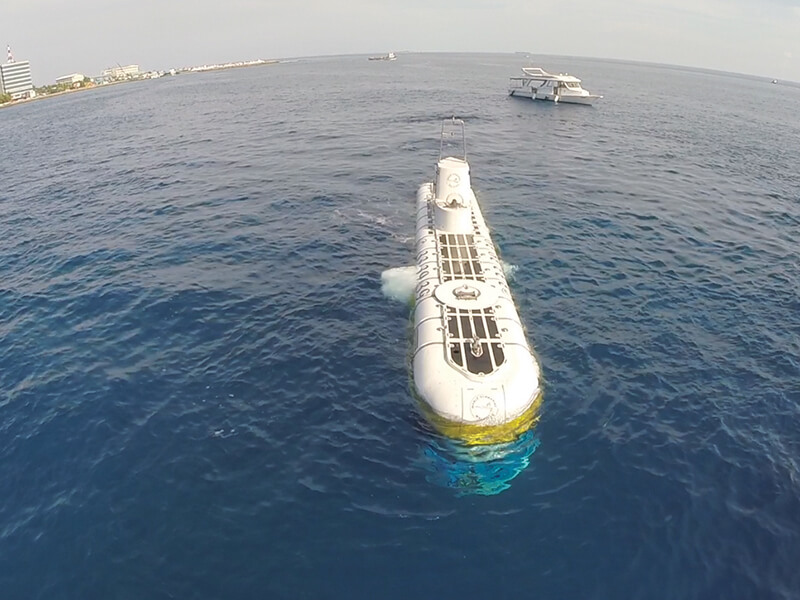 View of the Submarine emerged out of the water in Maldives