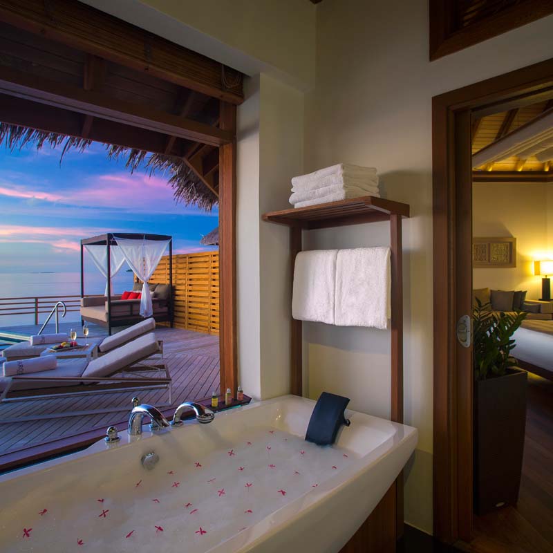 Washrooms with modern amenities of honeymoon suits