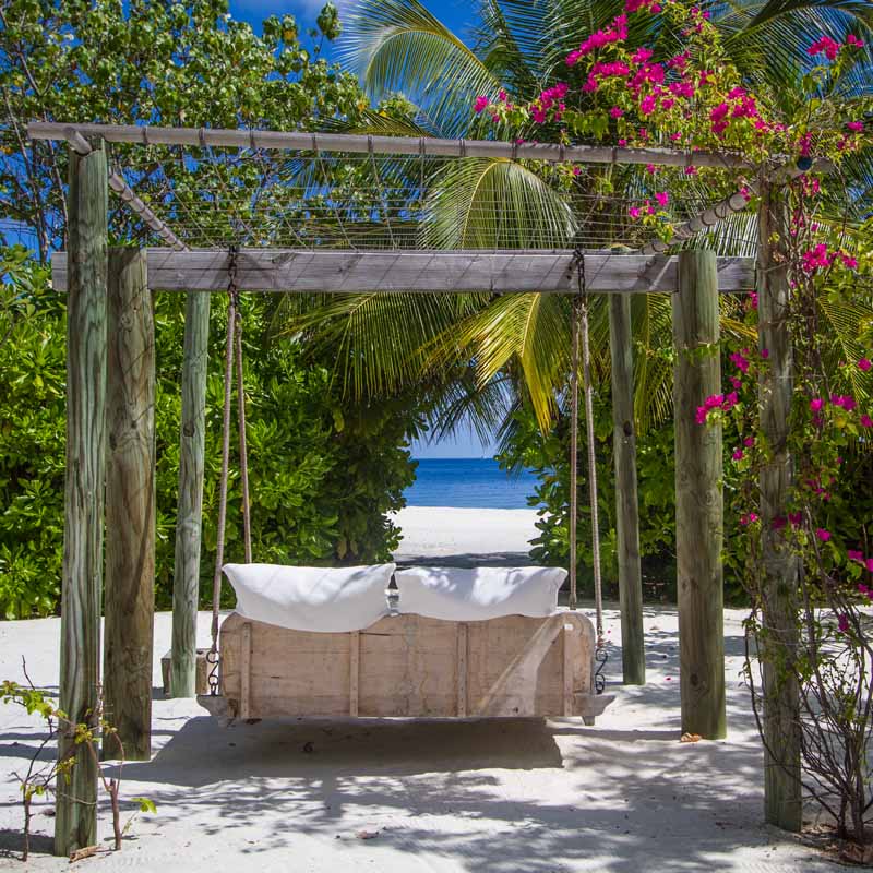 Front view of elegant overwater villa in Maldives